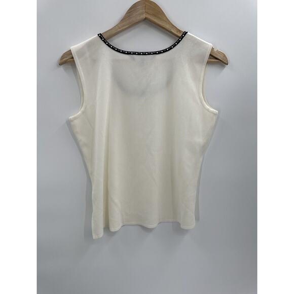 MING WANG Creamy White Tank Top Size Small Knit Black Collar Polka Dots Ivory - Picture 2 of 5